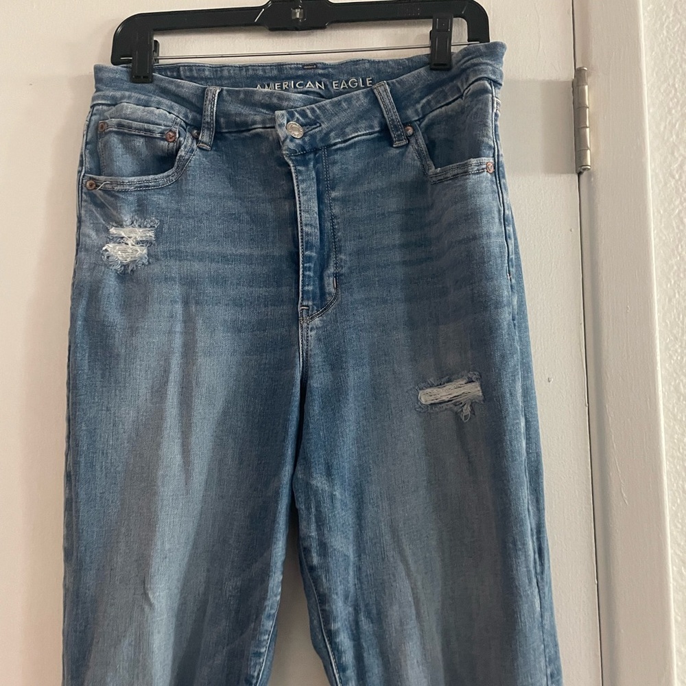 American Eagle Light Blue curvy super high rise flare very stretchy jeans